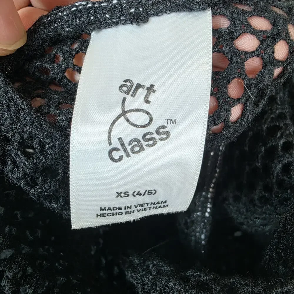 Art Class Black Crochet Mesh Tank Cover Up Sleeveless Swim Beach Top XS 4/5